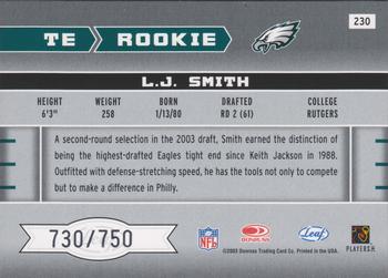 2003 Leaf Rookies & Stars #230 L.J. Smith Back