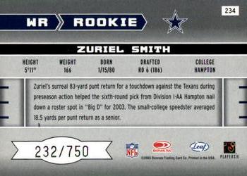 2003 Leaf Rookies & Stars #234 Zuriel Smith Back