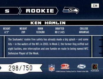 2003 Leaf Rookies & Stars #236 Ken Hamlin Back