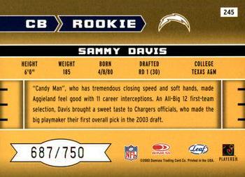 2003 Leaf Rookies & Stars #245 Sammy Davis Back