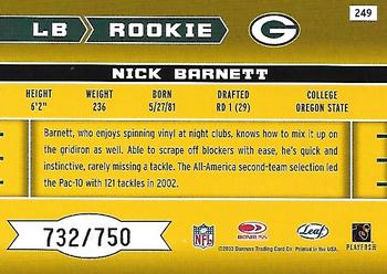 2003 Leaf Rookies & Stars #249 Nick Barnett Back