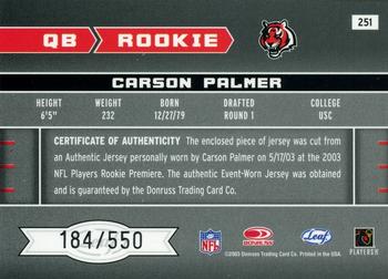 2003 Leaf Rookies & Stars #251 Carson Palmer Back