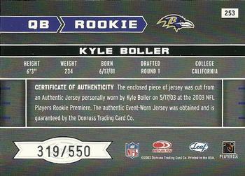 2003 Leaf Rookies & Stars #253 Kyle Boller Back