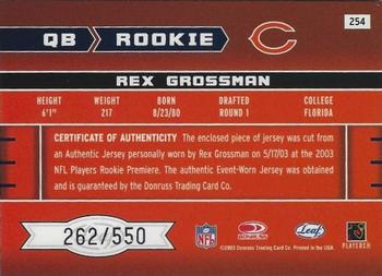 2003 Leaf Rookies & Stars #254 Rex Grossman Back