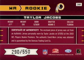 2003 Leaf Rookies & Stars #268 Taylor Jacobs Back