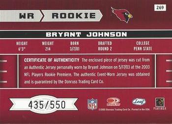 2003 Leaf Rookies & Stars #269 Bryant Johnson Back