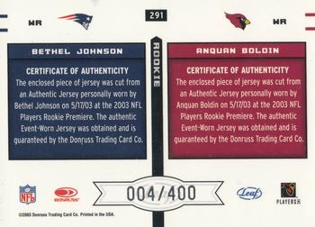 2003 Leaf Rookies & Stars #291 Anquan Boldin / Bryant Johnson Back
