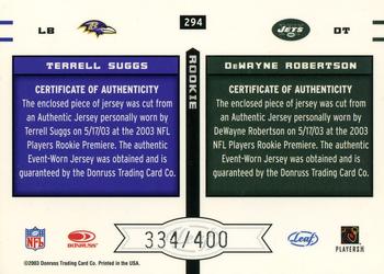2003 Leaf Rookies & Stars #294 Terrell Suggs / Dewayne Robertson Back