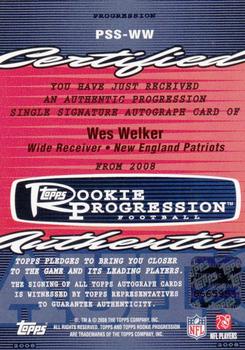 2008 Topps Rookie Progression - Signatures #PSS-WW Wes Welker Back