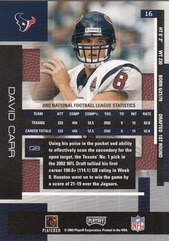 2003 Playoff Absolute Memorabilia #16 David Carr Back