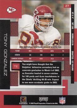 2003 Playoff Absolute Memorabilia #27 Tony Gonzalez Back