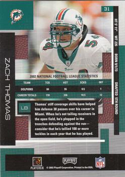 2003 Playoff Absolute Memorabilia #31 Zach Thomas Back