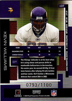 2003 Playoff Absolute Memorabilia #137 Kevin Williams Back