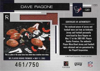 2003 Playoff Absolute Memorabilia #155 Dave Ragone Back