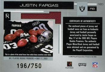 2003 Playoff Absolute Memorabilia #160 Justin Fargas Back