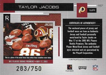 2003 Playoff Absolute Memorabilia #167 Taylor Jacobs Back