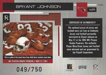 2003 Playoff Absolute Memorabilia #168 Bryant Johnson Back