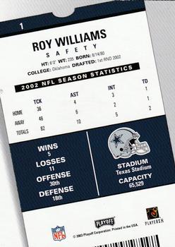 2003 Playoff Contenders #1 Roy Williams Back