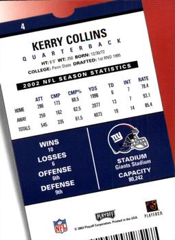 2003 Playoff Contenders #4 Kerry Collins Back