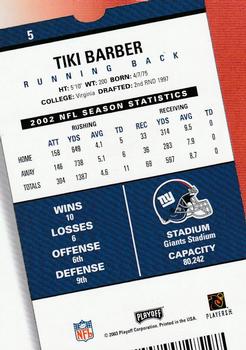 2003 Playoff Contenders #5 Tiki Barber Back