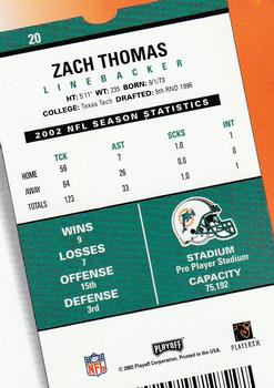 2003 Playoff Contenders #20 Zach Thomas Back
