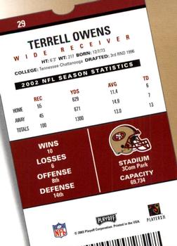 2003 Playoff Contenders #29 Terrell Owens Back