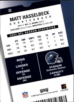 2003 Playoff Contenders #32 Matt Hasselbeck Back