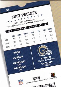 2003 Playoff Contenders #34 Kurt Warner Back