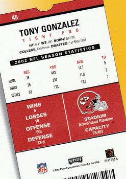2003 Playoff Contenders #45 Tony Gonzalez Back