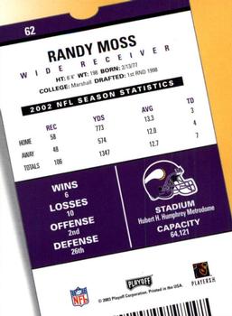 2003 Playoff Contenders #62 Randy Moss Back