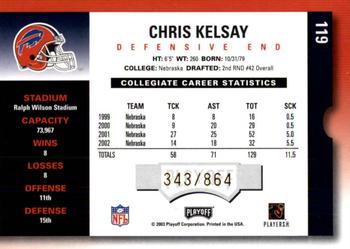 2003 Playoff Contenders #119 Chris Kelsay Back