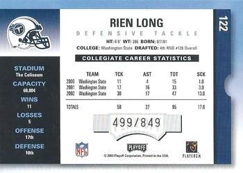 2003 Playoff Contenders #122 Rien Long Back