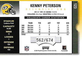 2003 Playoff Contenders #123 Kenny Peterson Back