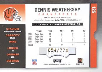 2003 Playoff Contenders #125 Dennis Weathersby Back