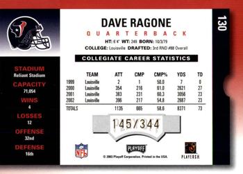2003 Playoff Contenders #130 Dave Ragone Back