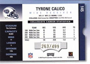 2003 Playoff Contenders #145 Tyrone Calico Back