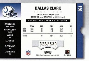 2003 Playoff Contenders #150 Dallas Clark Back