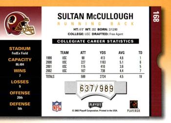 2003 Playoff Contenders #168 Sultan McCullough Back