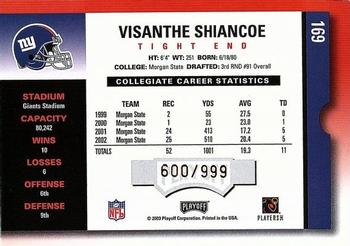 2003 Playoff Contenders #169 Visanthe Shiancoe Back