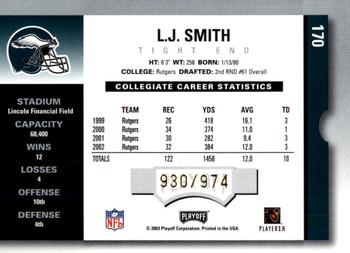 2003 Playoff Contenders #170 L.J. Smith Back