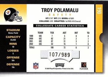 2003 Playoff Contenders #190 Troy Polamalu Back