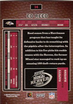 2003 Playoff Hogg Heaven #14 Ed Reed Back