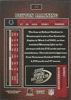 2003 Playoff Hogg Heaven #64 Peyton Manning Back