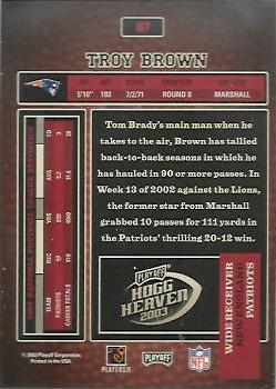 2003 Playoff Hogg Heaven #87 Troy Brown Back
