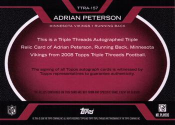 2008 Topps Triple Threads - Autographed Relic Red #TTRA-157 Adrian Peterson Back