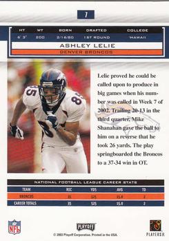 2003 Playoff Honors #7 Ashley Lelie Back