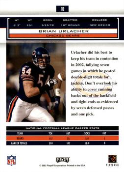 2003 Playoff Honors #10 Brian Urlacher Back