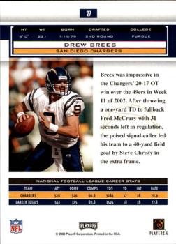 2003 Playoff Honors #27 Drew Brees Back