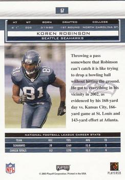 2003 Playoff Honors #57 Koren Robinson Back