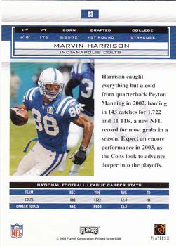 2003 Playoff Honors #63 Marvin Harrison Back